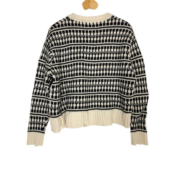 Jason Wu Graphic Sweater Geometric Chunky Knit Wool Oversized Top Black White M - Picture 5 of 10